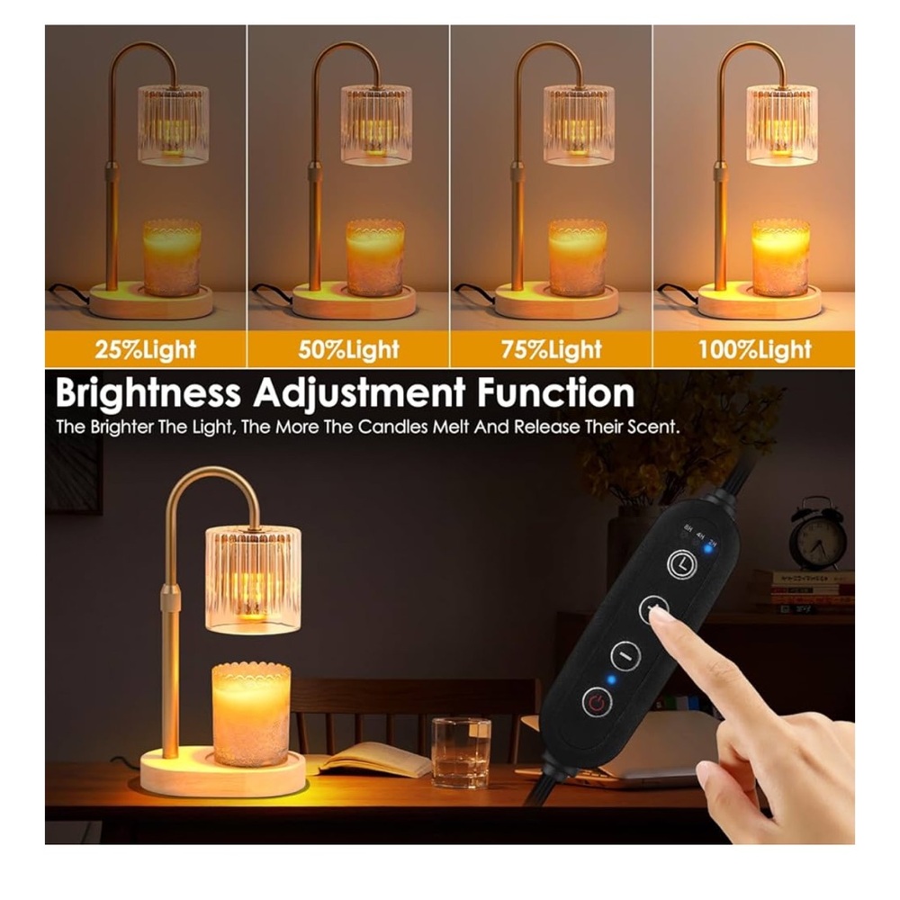 Amber Glass Candle Warmer Lamp with Adjustable Height & Timer - Picture 3 of 7